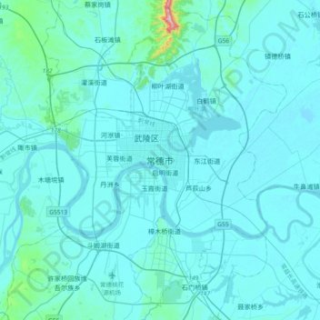 Mapa topográfico Changde, altitude, relevo