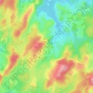 Mapa topográfico Les Salles, altitude, relevo