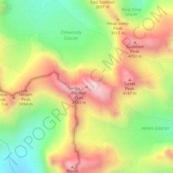 Mapa topográfico Mount Warren, altitude, relevo
