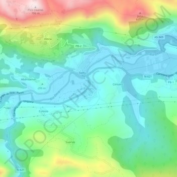 Mapa topográfico Panes, altitude, relevo