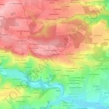 Mapa topográfico La Potelière, altitude, relevo