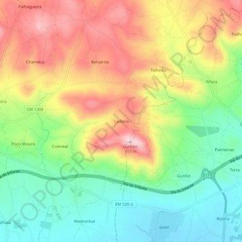 Mapa topográfico Ladeira, altitude, relevo