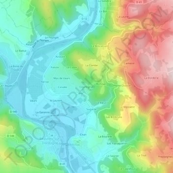 Mapa topográfico Courbignac, altitude, relevo