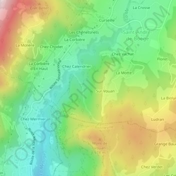 Mapa topográfico Vouan, altitude, relevo