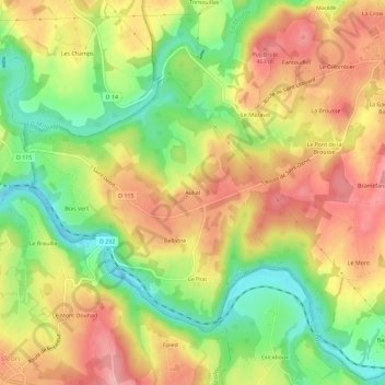 Mapa topográfico Auliat, altitude, relevo