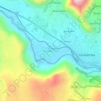 Mapa topográfico Qotowincho, altitude, relevo