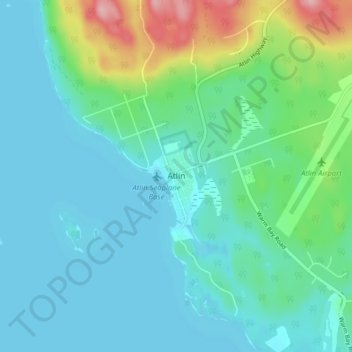 Mapa topográfico Atlin, altitude, relevo