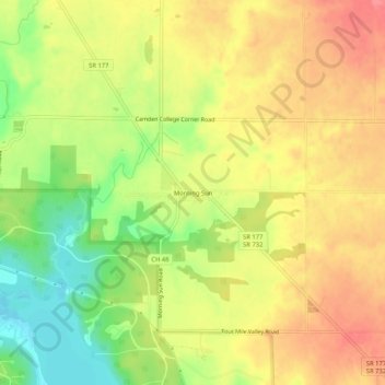 Mapa topográfico Morning Sun, altitude, relevo
