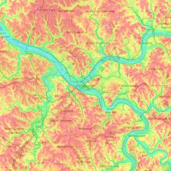 Mapa topográfico Pittsburgh, altitude, relevo