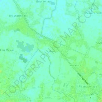 Mapa topográfico Gintung, altitude, relevo