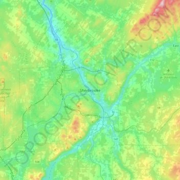 Mapa topográfico Sherbrooke, altitude, relevo