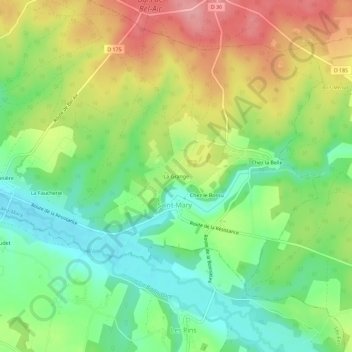Mapa topográfico La Grange, altitude, relevo
