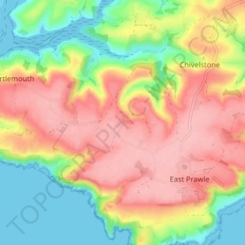 Mapa topográfico West Prawle, altitude, relevo