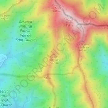 Mapa topográfico Roques Blanques, altitude, relevo