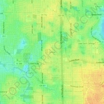 Mapa topográfico Curlew, altitude, relevo