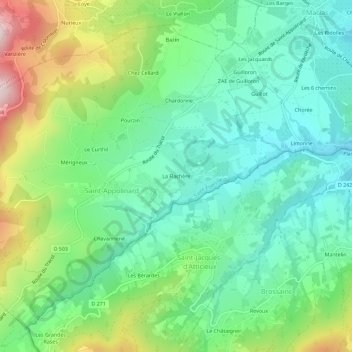 Mapa topográfico La Flachère, altitude, relevo