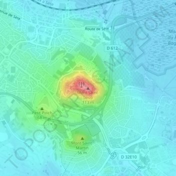 Mapa topográfico Mont Saint-Loup, altitude, relevo