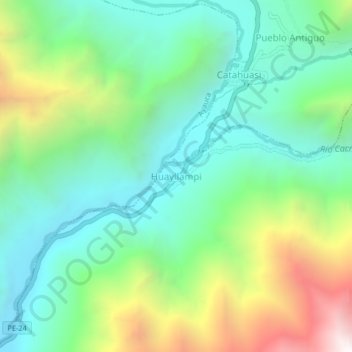 Mapa topográfico Huayllampi, altitude, relevo