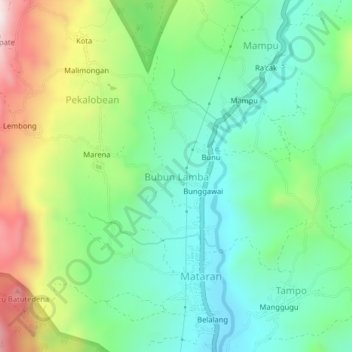 Mapa topográfico Bubun Lamba, altitude, relevo