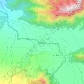 Mapa topográfico Sembalun, altitude, relevo