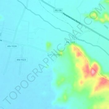 Mapa topográfico San Diego, altitude, relevo