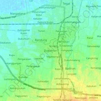 Mapa topográfico Dukuhturi, altitude, relevo
