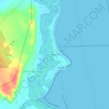 Mapa topográfico Coqueirinho, altitude, relevo