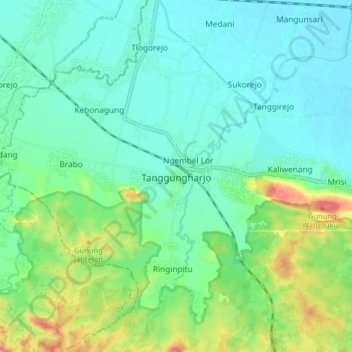Mapa topográfico Tanggungharjo, altitude, relevo