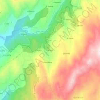 Mapa topográfico Carreiro, altitude, relevo