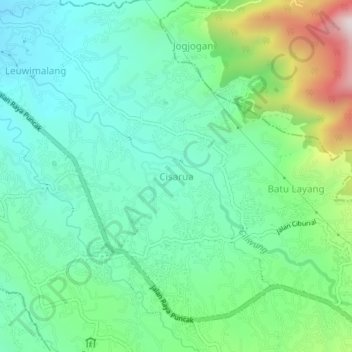 Mapa topográfico Cisarua, altitude, relevo
