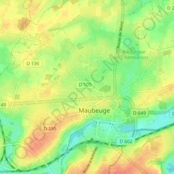 Mapa topográfico Faubourg Saint-Ghislain, altitude, relevo