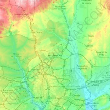 Mapa topográfico Alcobendas, altitude, relevo