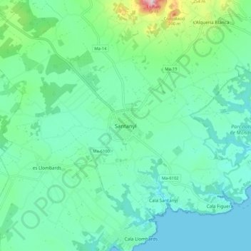 Mapa topográfico Santañy, altitude, relevo