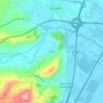 Mapa topográfico Quintas, altitude, relevo