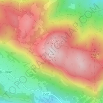 Mapa topográfico Castel Ségui, altitude, relevo
