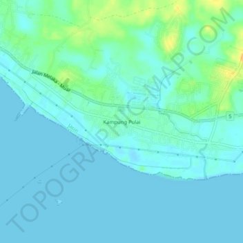 Mapa topográfico Kampung Pulai, altitude, relevo