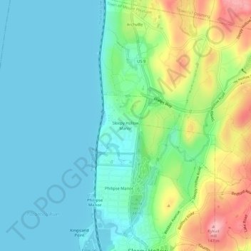 Mapa topográfico Sleepy Hollow Manor, altitude, relevo