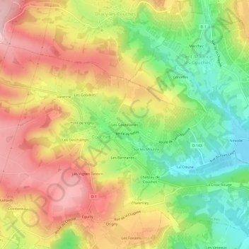 Mapa topográfico Les Goutelaines, altitude, relevo