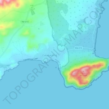 Mapa topográfico Calabardina, altitude, relevo