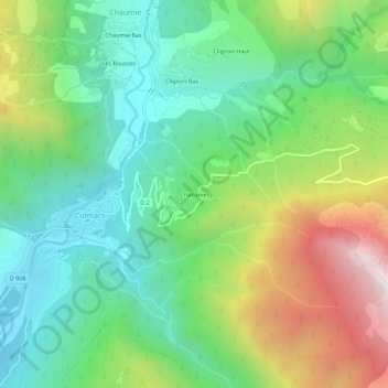 Mapa topográfico Chabanier, altitude, relevo