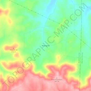 Mapa topográfico Winington, altitude, relevo