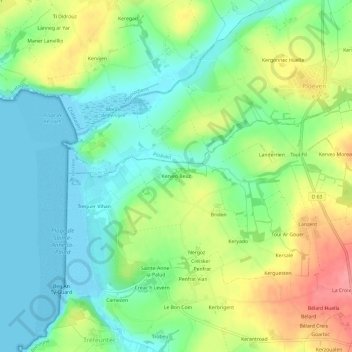 Mapa topográfico Kerveo Beuz, altitude, relevo