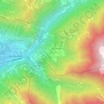 Mapa topográfico Engolasters, altitude, relevo