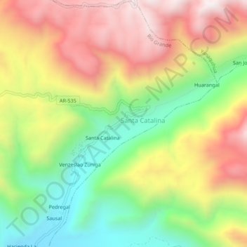 Mapa topográfico Huaco, altitude, relevo