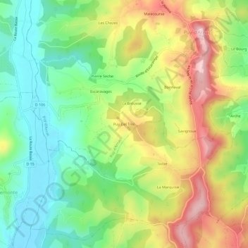 Mapa topográfico Puy Del Treil, altitude, relevo