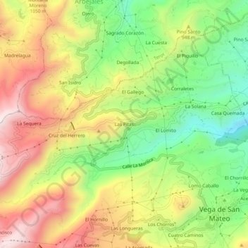 Mapa topográfico Las Pitas, altitude, relevo