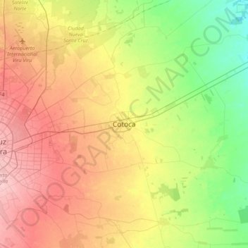 Mapa topográfico Cotoca, altitude, relevo