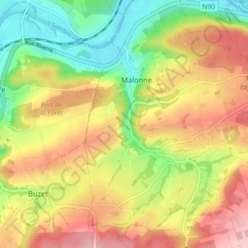 Mapa topográfico Inzevaux, altitude, relevo