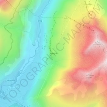 Mapa topográfico Andagne, altitude, relevo