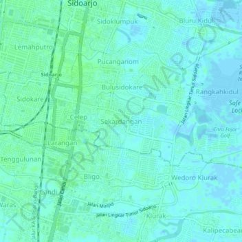 Mapa topográfico Sekardangan, altitude, relevo